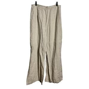 Reset 100% Linen Minimal Wide Leg Pant Women L Tan Coastal Beach Lagenlook